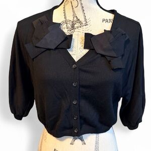 MOSCHINO Black Knit Cropped Button Up Sweater Crop Sleeve Size Large Authentic